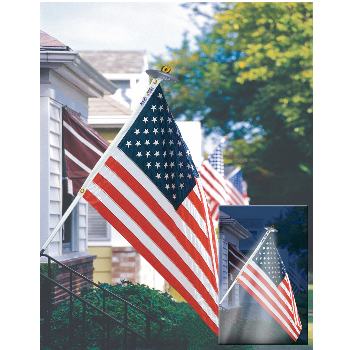 Mansion Set 6' White Spinning Pole with 3' x 5' Nylon U.S. Flag and Solar Light - ColorFastFlags | All the flags you'll ever need!