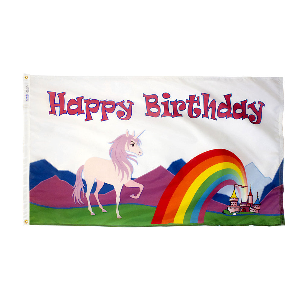 Happy Birthday Unicorn Flag - ColorFastFlags | All the flags you'll ever need! 
